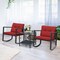 Costway 3-Piece Patio Wicker Bistro Furniture Set w/ 2 Rocking Chairs, Glass Side Table, Cushions Red/Beige